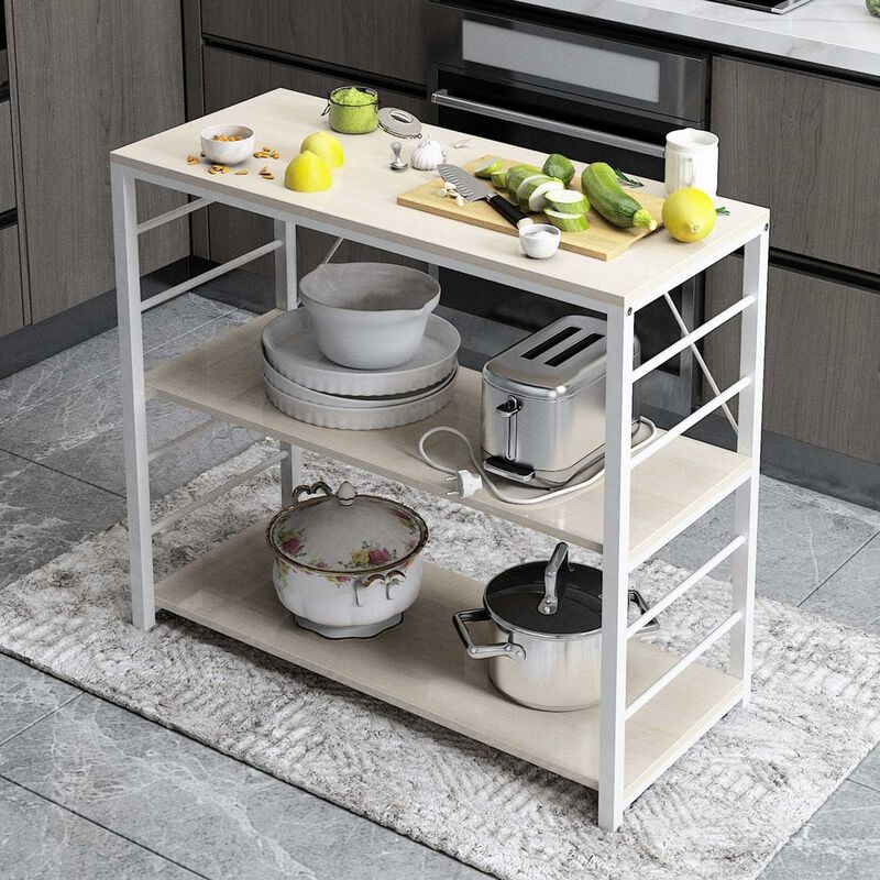 Etagères de Cuisine pour Le Stockage, Meuble Rangement Desserte de Cuisine avec 3 Tablettes pour Micro-Ondes, Four, Outils de Cuisine, 90L * 40W *
