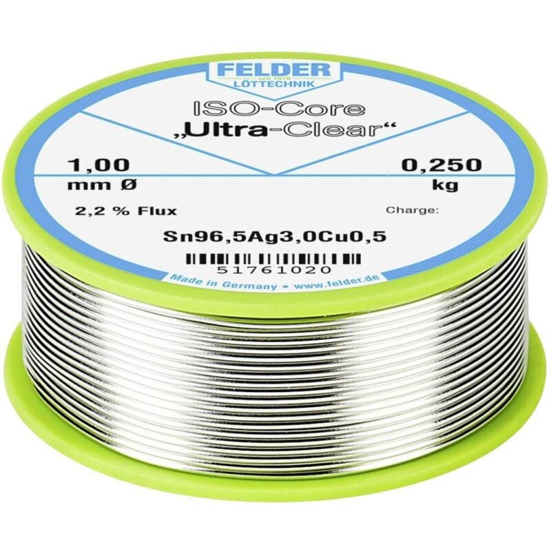 Felder Löttechnik - Felder ISO-Core 'Ultra Clear' SAC305 Étain à souder bobine Sn96,5Ag3Cu0,5 0.250 kg 1 mm A581622