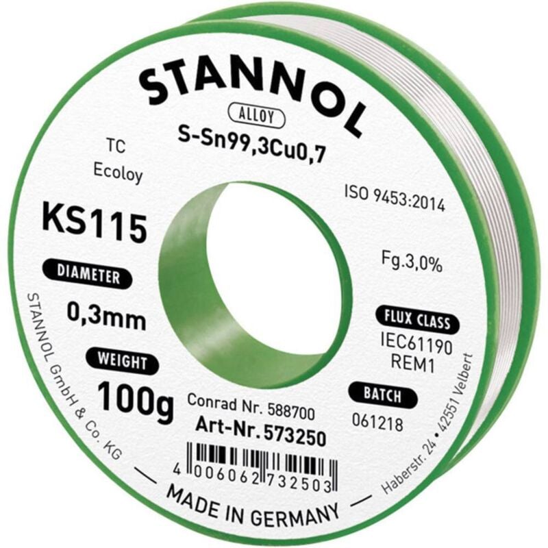Stannol - tain à souder KS115 3,0% 0,3MM 100G 573250