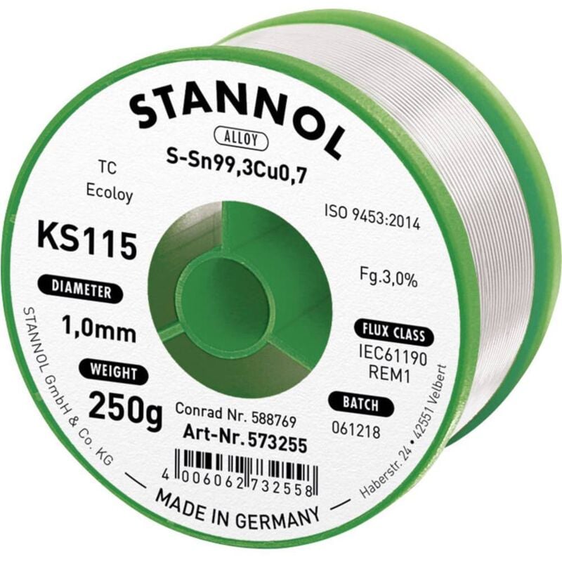 Stannol - tain à souder KS115 3,0% 1,0MM 250G 573255