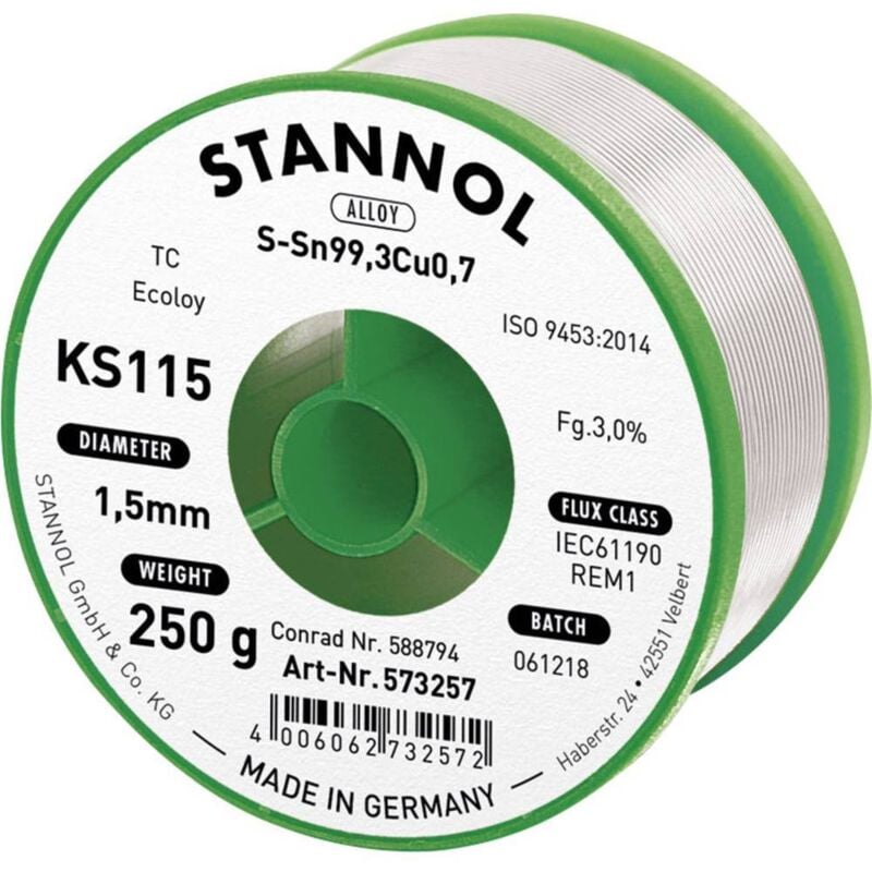 Stannol - tain à souder KS115 3,0% 1,5MM 250G 573257