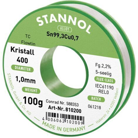 Étain à souder sans plomb Flowtin TC 1mm Stannol, 100 g S66232
