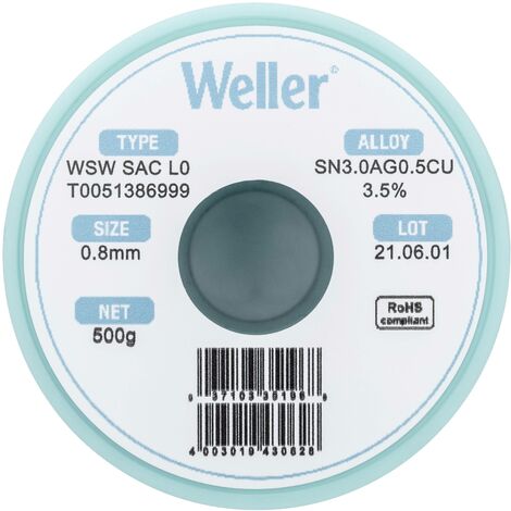 Étain à souder sans plomb Sn3,0Ag0,5Cu 0.8 mm Weller WSW SAC L0 bobine 500 g