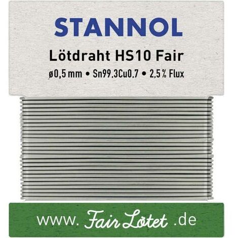 Étain à souder sans plomb Stannol HS10Fair Sn99,3Cu0,7 ROM1 10 g 0.5 mm Q714462