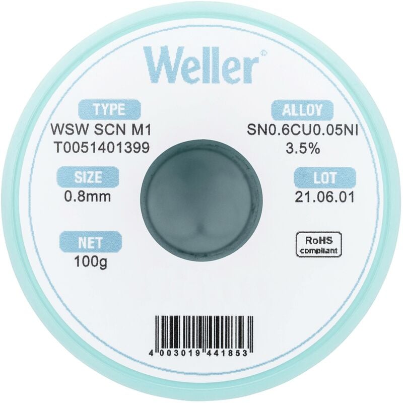 Weller - wsw scn M1 lötdraht 0,8MM 100g Étain à souder Sn0,7Cu 100 g 0.8 mm X812031