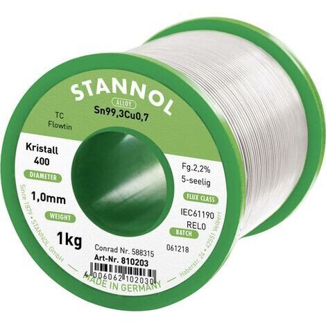 Etain de soudure sans plomb Flowtin TC 1 mm Stannol S66293