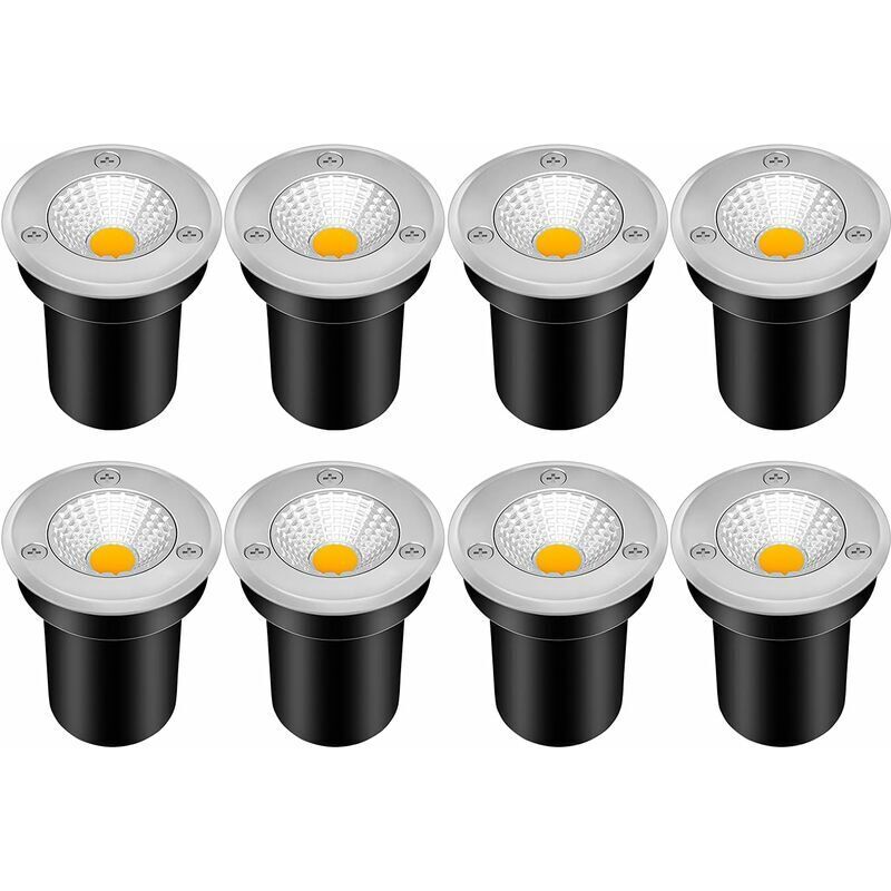 Tanche Basse Tension Paysage Lumière led Well Light 3W 12V-24V Lampadaire IP67 Step Garden Light Outdoor (Pack de 8 Blanc Chaud)