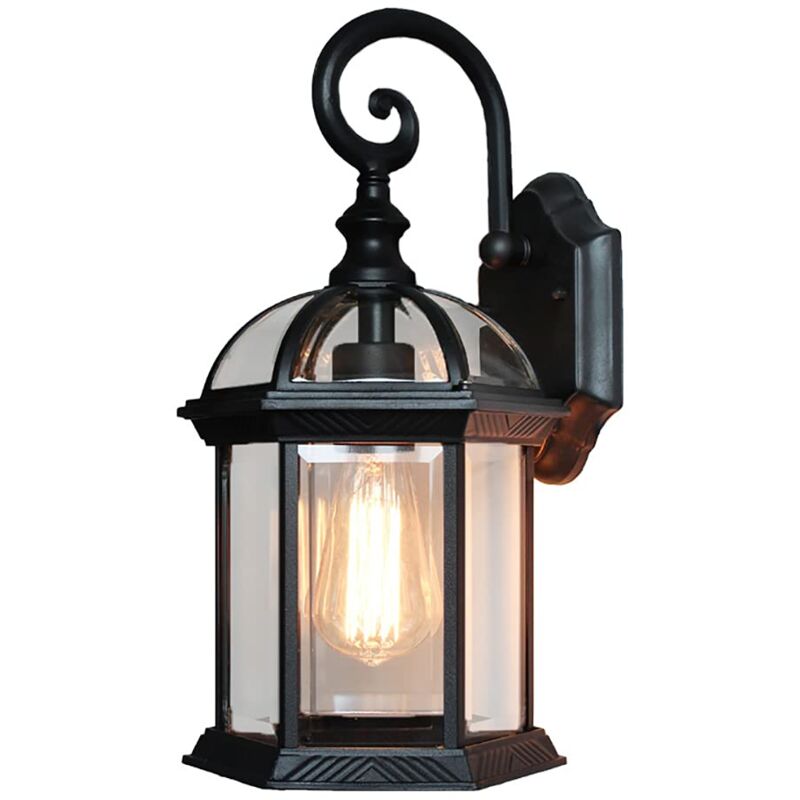 Étanche Lumière Appliques Extérieure Lampe murale Noir Fonte D'aluminium Et Verre Lanterne Murale E27 Jardin Maison Entrée Éclairage Balcon Couloirs