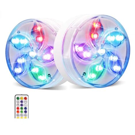 Étanche Multicolores LED Éclairage avec 1 Télécommandes pour Piscine Étang Aquarium Baignoire 9*4.5cm 2Pcs Versailles