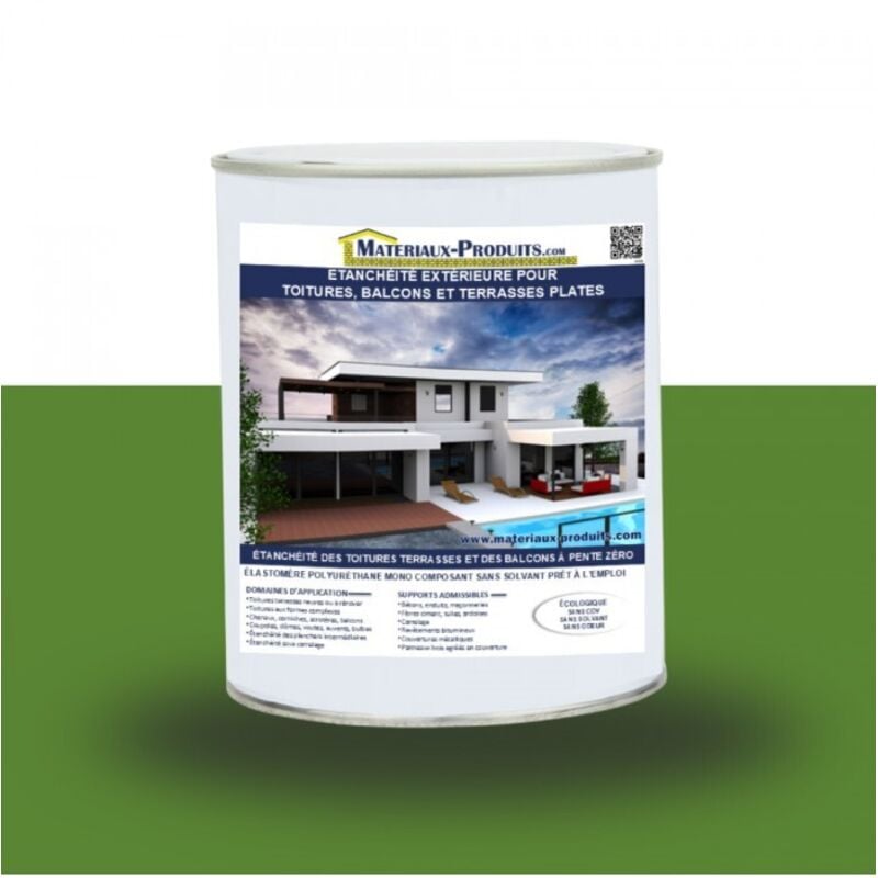 Etanchéité Extérieure pour Toitures, Balcons et Terrasses Plates - 2.5 Kg Vert Gazon Matpro