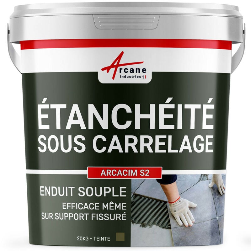 Enduit d'étanchéité sous carrelage imperméabilisation béton Dalle Chape terrasse bassin piscine fissure souple ARCACIM S2 - 20 kg Gris Marron Proche