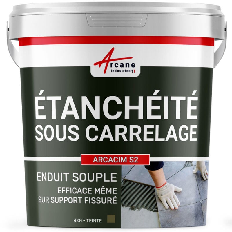 Arcane Industries - Enduit d'étanchéité sous carrelage imperméabilisation béton Dalle Chape terrasse bassin piscine fissure souple arcacim S2 - 4 kg