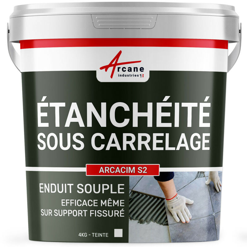 Arcane Industries - Enduit d'étanchéité sous carrelage imperméabilisation béton Dalle Chape terrasse bassin piscine fissure souple arcacim S2 - 4 kg