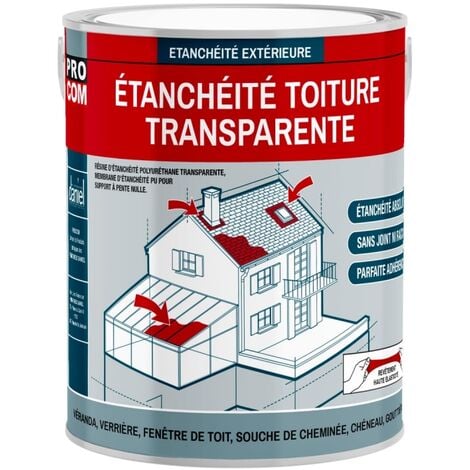 Étanchéité transparente polyuréthane - Résine d'étanchéité transparente toiture, véranda, verrière, serre PROCOM Transparent 0.75 litres