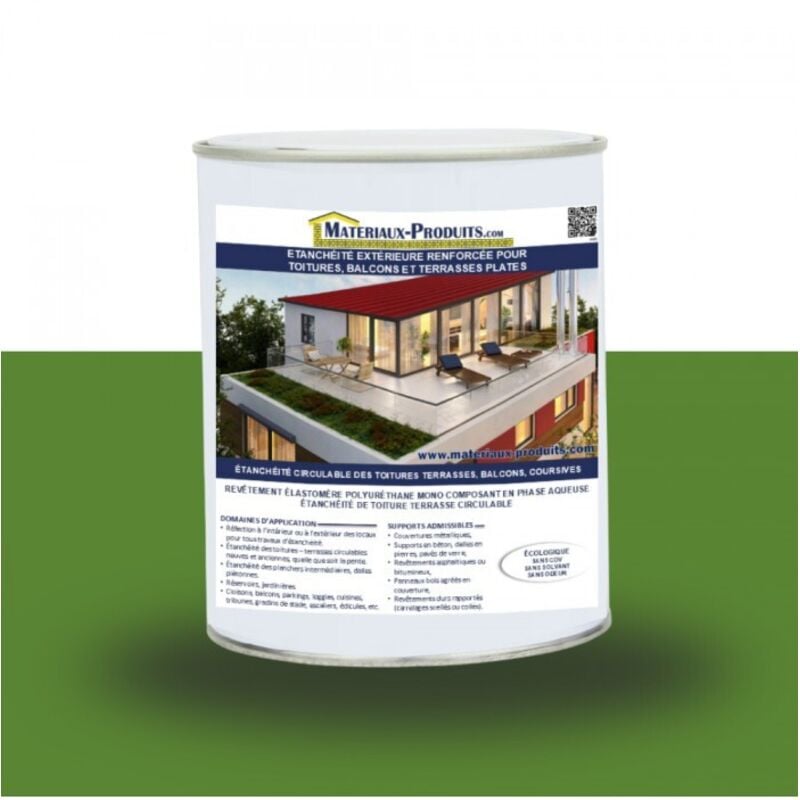 Etanchéité extérieure renforcée pour toitures, balcons et terrasses plates - 10 Kg Vert Gazon - MATPRO