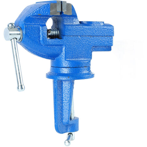 Étau d'atelier 50mm bleu, mors renforcés, pivotant à 360°, serrage puissant pour établi (1,5kg)