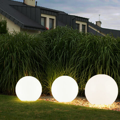 Etc-Shop – Lot de 3 lampes solaires LED avec piquet – Autonomie 6-8h – IP44 – Lumière blanc chaud – Diamètre 20/25/30 cm pour extérieur