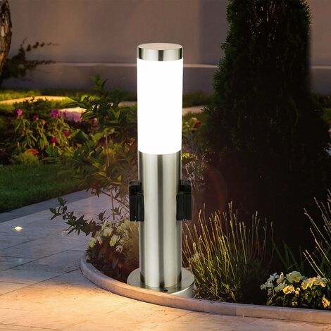 Etc-Shop – Lampadaire LED inox 45cm – Indice de protection IP44 – 2 prises extérieures – Éclairage extérieur durable et économique