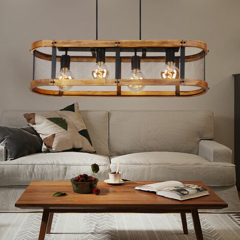 Etc-Shop – Lampe suspendue en bois 4 flammes E27 – Cadre rustique noir et marron – Dimensions 80x20x120 cm – IP20 pour intérieur