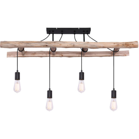 Etc-Shop – Lampe suspension en bois vintage 4 flammes – Échelle en bois noir et naturel – 4x douilles E27 – Dimensions 80x115x30cm