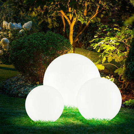 Etc-Shop – Lampes solaires LED à brancher – Boule ronde blanche avec piquet – IP44 – Batterie Ni-Mh 200mAh – Lot de 3 – Éclairage 8h
