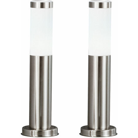 Etc-Shop – Lot de 2 lampadaires d'extérieur IP44 en acier inoxydable cylindrique – Hauteur 45cm – Éclairage jardin moderne – Compatible E27