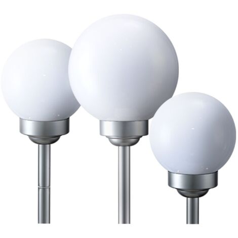 Etc-Shop – Lot de 3 lampes solaires LED à brancher – Boules lumineuses en plastique – Diamètre 15 et 20 cm – Autonomie 6-8 heures – Degré de protection IP44
