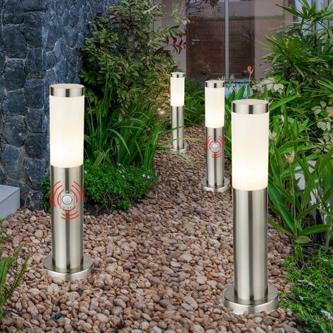 Etc-Shop – Lot de 4 lampadaires d'extérieur inox avec détecteur de mouvement – IP44 – 220V-240V – Éclairage chemin – 45 cm de hauteur