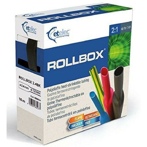 Etelec dispenser guaina nera a basso spesore 10mt rollbox 1.6bk dispenser guaina nera