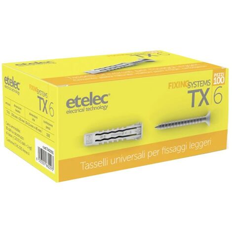 Etelec tasselli in nylon con viti 6X30mm 100 pezzi TA0001
