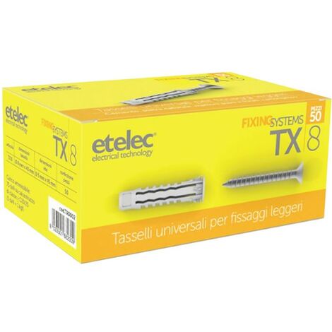Etelec tasselli in nylon con viti 8x40mm 50 pezzi TA0002