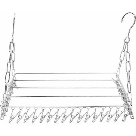 Étendoir à chaussettes, cintre de séchage en acier inoxydable avec 36 clips coupe-vent pour suspendre les vêtements, chaussettes, sous-vêtements, vêtements, serviettes (36 clips)