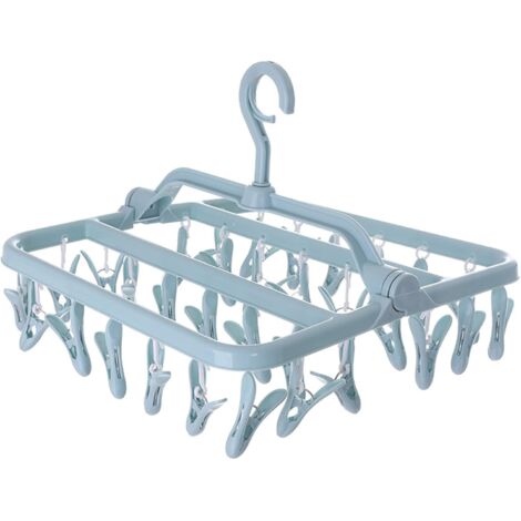 Étendoir à chaussettes, étendoir à vêtements avec 32 clips, étendoir à vêtements suspendu pliable, étendoir à linge intérieur et extérieur pour chaussettes, sous-vêtements et petits vêtements