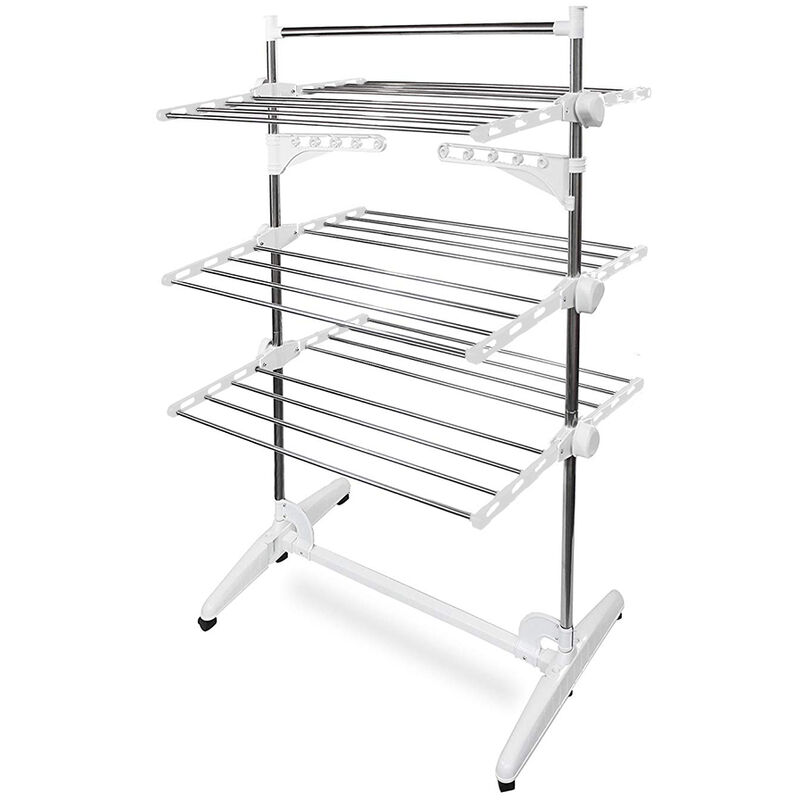 3 étagères, Séchoir à linge inox étendoir pliable,avec ailes et barre supérieure Blanc 3 étagères, Séchoir à linge inox étendoir pliable,avec ailes et barre supérieure Blanc