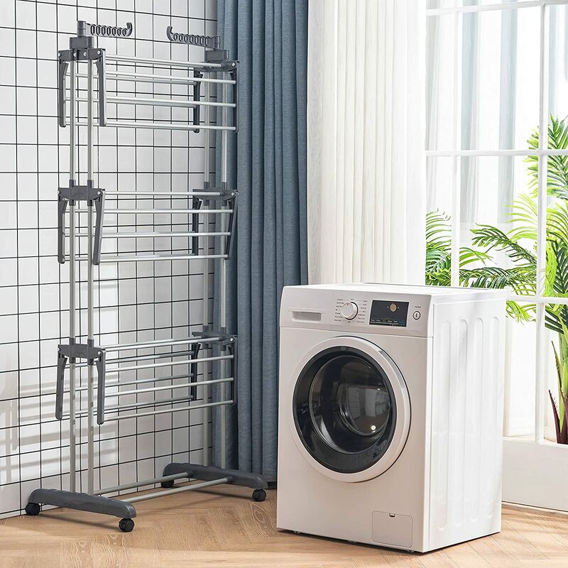 Etendoir à Linge Étendage à Linge Séchoir à Roulettes Pliant Grand Capacité - Argent Gris