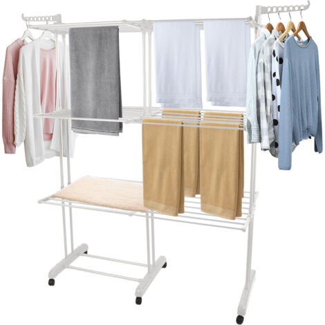 Étendoir à linge extensible et compact, 75-132x49x170cm, avec ailes repliables, perche télescopique et 6 roulettes