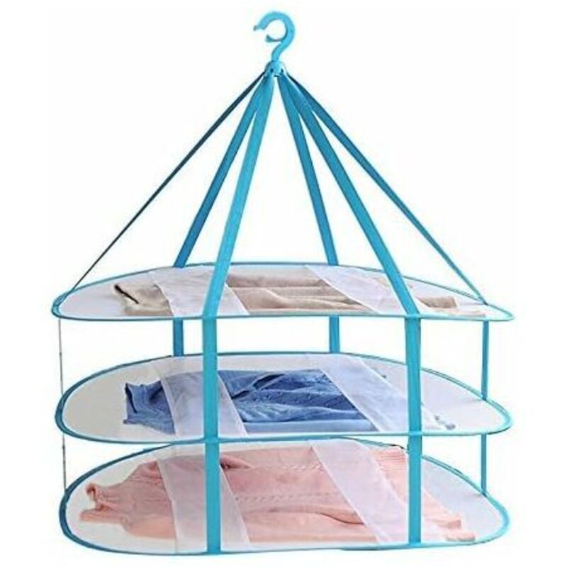 Étendoir à linge Grande taille 3 niveaux Maille pliée Vêtements Suspendu Sèche-linge T Shirt Pull Séchage
