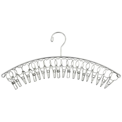 Étendoir à linge incurvé en acier inoxydable épais, résistant au vent, idéal pour sécher chaussettes, serviettes, soutiens-gorge, sous-vêtements, etc., avec 20 pinces.