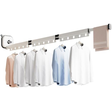 Étendoir à Linge Mural, Cintre Mural Porte-vêtements Pliable avec Trous Suspendus, Rotatif à 360 °, Aluminium Etendoir Linge pour Balcon, Salle de Bains, Buanderie