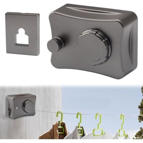 Étendoir à linge mural extensible de 5,1 m, invisible, en acier inoxydable, rétractable, capacité de charge de 20 kg, pour balcon et buanderie, gris