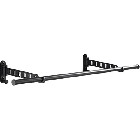 Étendoir à linge mural pliable, 2 étagères avec tringle, noir, gain de place, pour salle de bain, balcon, dressing, buanderie