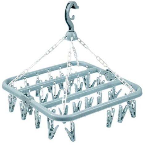 Étendoir à linge pliable avec 32 pinces - cintres - cintres en plastique - Étendoir multifonctionnel résistant au vent - Étendoir pour chaussettes et sous-vêtements - Étendoir à linge domestique en pl