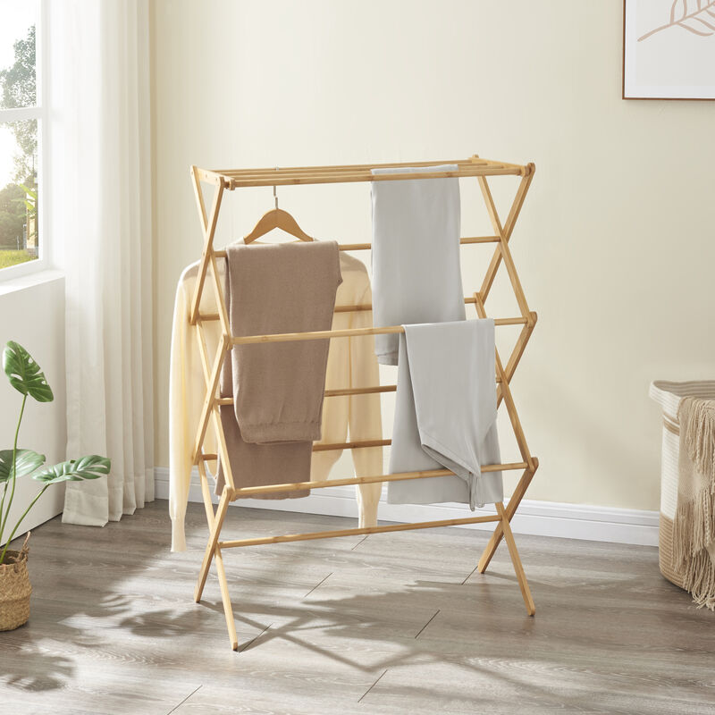 [en.casa] - tendoir à linge pliable Grinau bambou 128 x 72 x 44 cm naturel