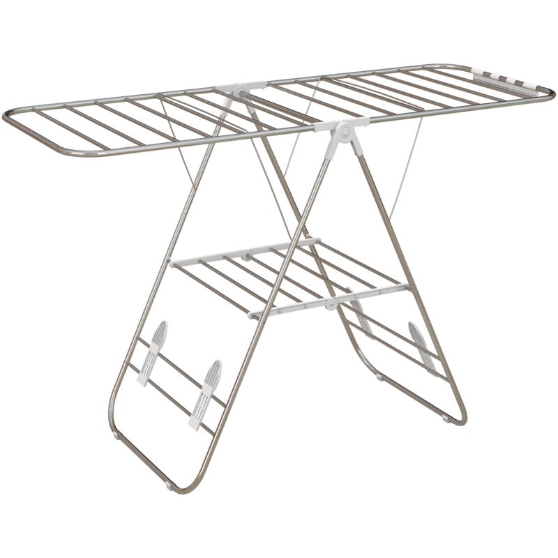 Séchoir à linge pliable sur pied - étendoir 2 niveaux ajustables - acier pp blanc