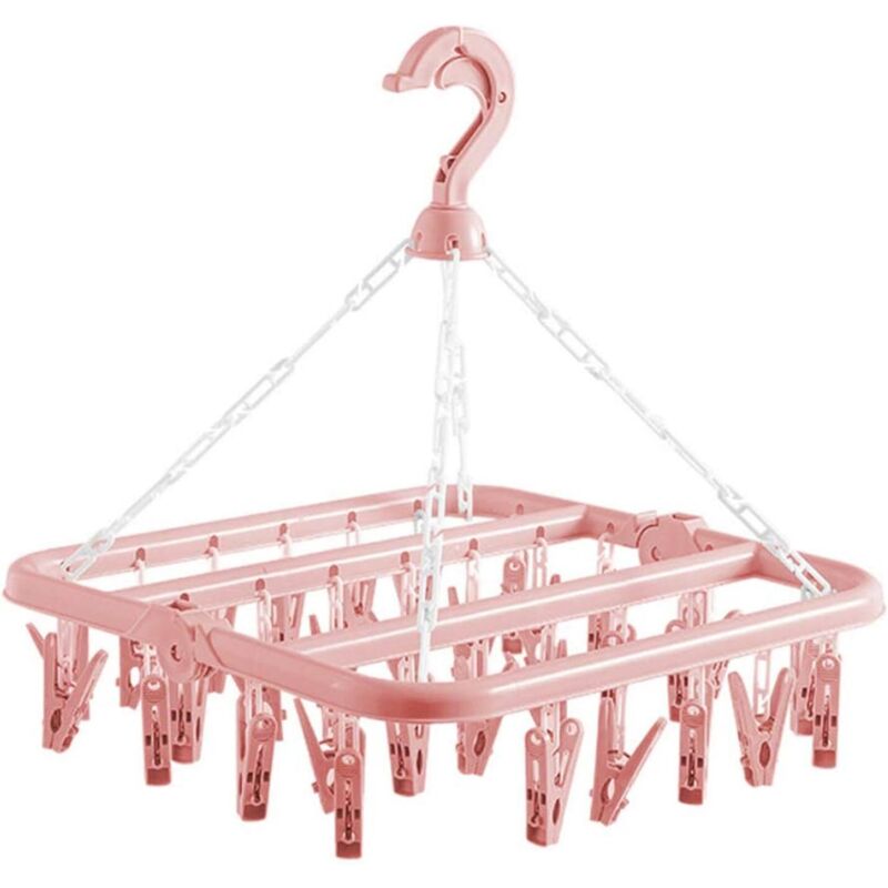 Étendoir à linge pour bébé, coupe-vent, peu encombrant, ovale, avec 32 clips, pivotant pour chaussettes, idéal pour les vêtements, semelles