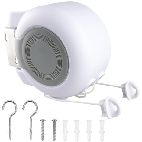 Étendoir à linge rétractable d'extérieur - 2 cordes à linge doubles robustes de 15 mètres (49 pieds) pour sécher le linge à l'extérieur, installation murale et portable