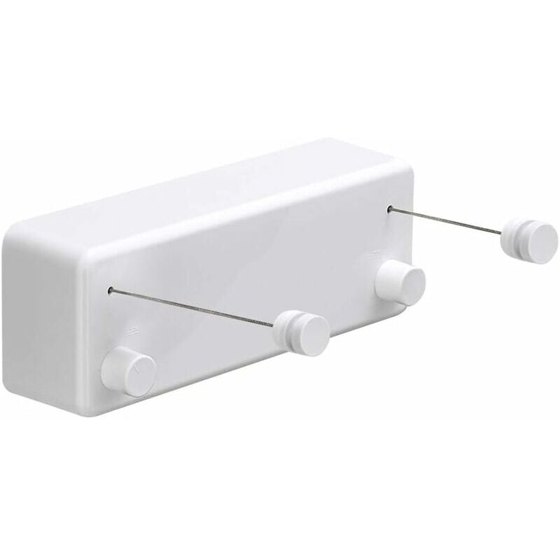 Étendoir à linge rétractable en alliage ABS et aluminium avec deux fils réglables en acier inoxydable, fixation murale, blanc.