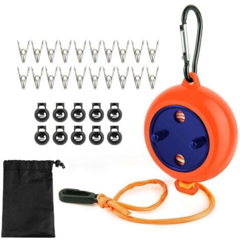 Étendoir à linge rétractable portable, 8 mètres, avec 10 boucles de fixation, 20 clips coupe-vent, sac de rangement (orange)