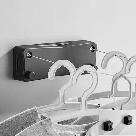 Étendoir à Linge RéTractable pour IntéRieur,Corde à Linge RéTractable 5.2m,Acier Inoxydable Fil a Linge Exterieure,pour Chambre à Coucher, Salle de Bain, Balcon, Jardin Corde a Linge (Noir)