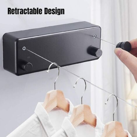 Étendoir à linge rétractable robuste pour intérieur et extérieur, double corde, séchoir à linge pour hôtel, maison, balcon (noir)